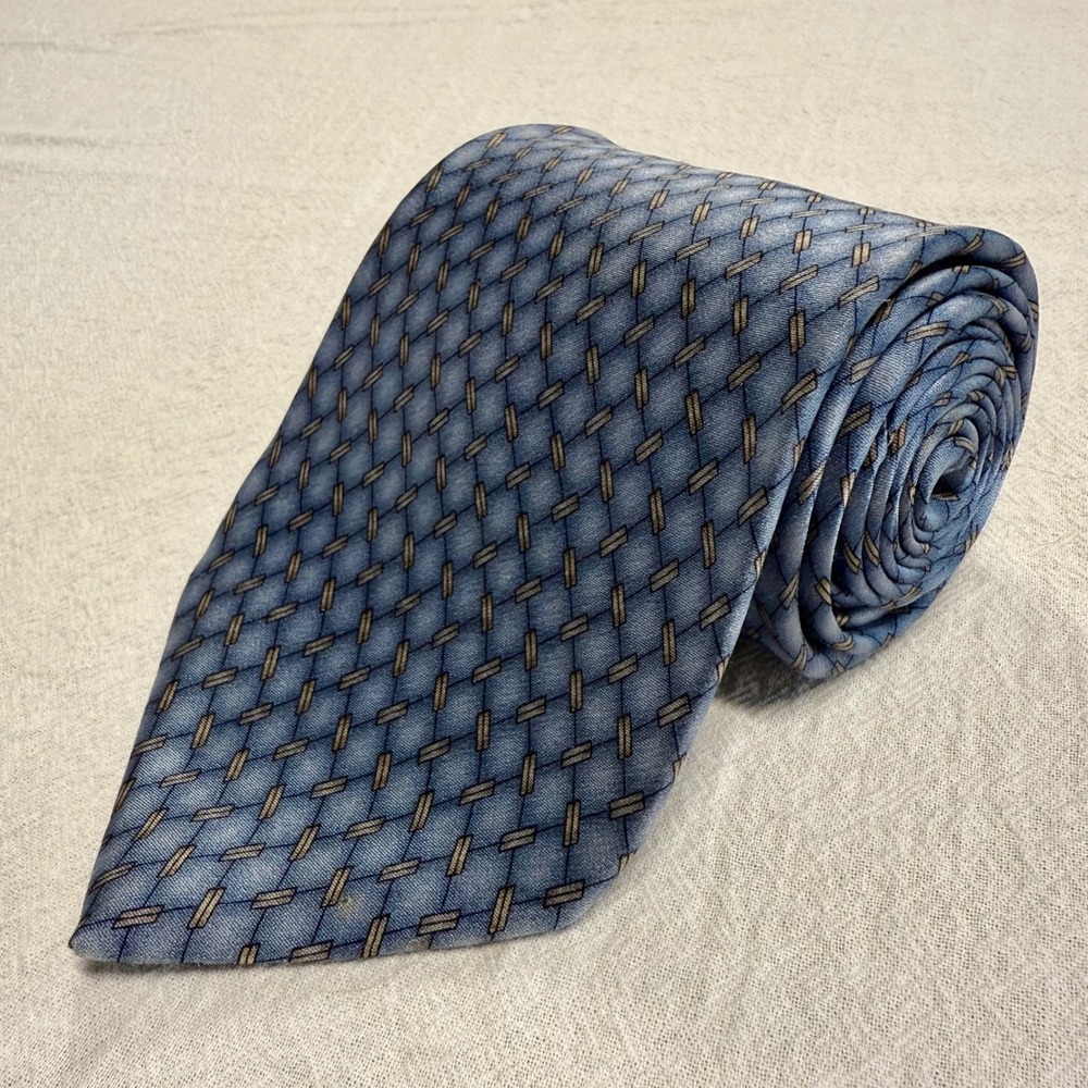 Ziggurat by Mulberry Neckwear Blue Silk Tie Geometric Pattern Handmade Classic